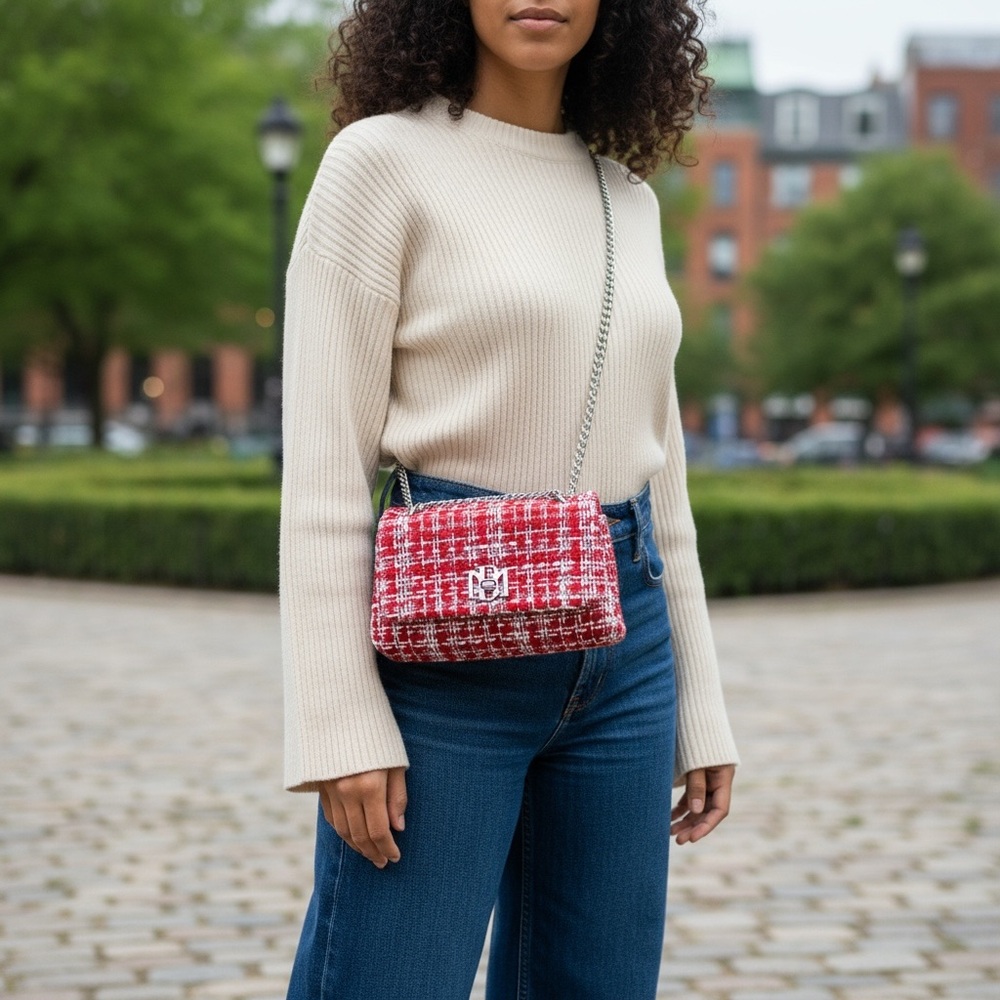 Badgley Mischka Red & White Tweed Crossbody NEW / NWT (Retail: $149) ✨ - Picture 6 of 17